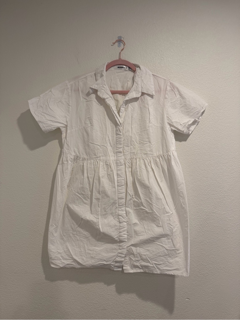 Misguided | White Short Sleeve Button-Down Shirt Dress - Size 6